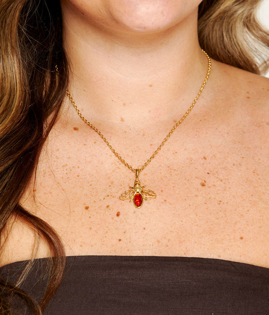 Gold Amber Bee Necklace