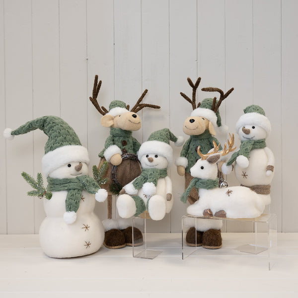 Felt Sage and White Laying Deer with Scarf