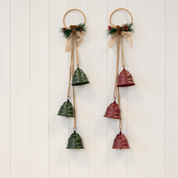 Hanging Trio of Green Bells on Hoop