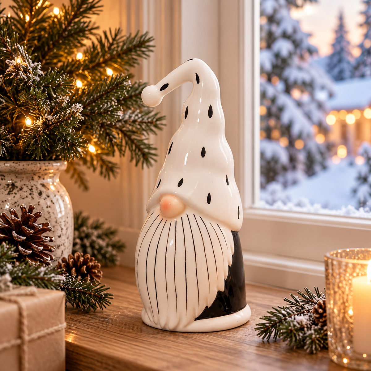Black & White Ceramic Santa Christmas Decoration