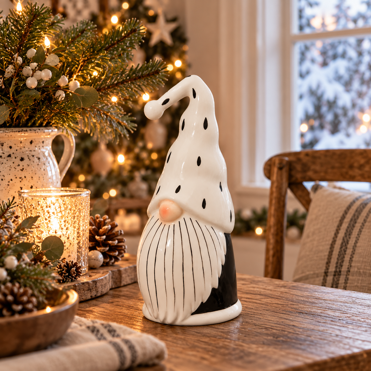 Black & White Ceramic Santa Christmas Decoration