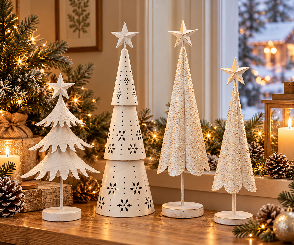 Off-White Metal Cutout LED Christmas Tree – 70cm