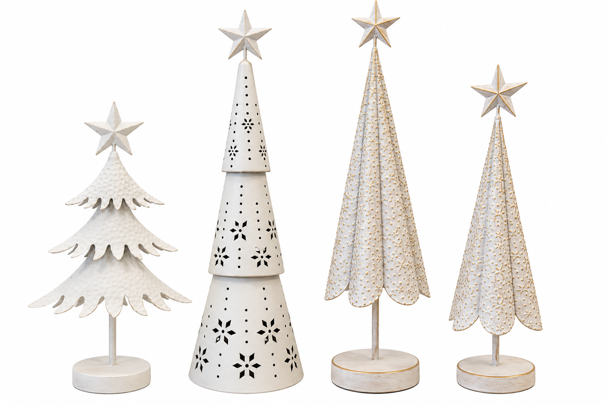 Off White Christmas Tree with Brushed Gold Stars – Large