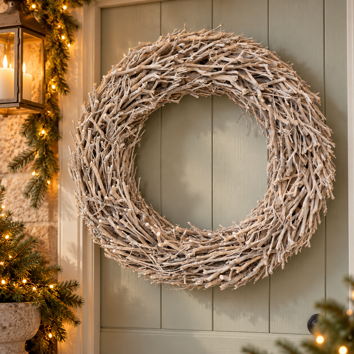 Whitewashed Root Branch Wreath