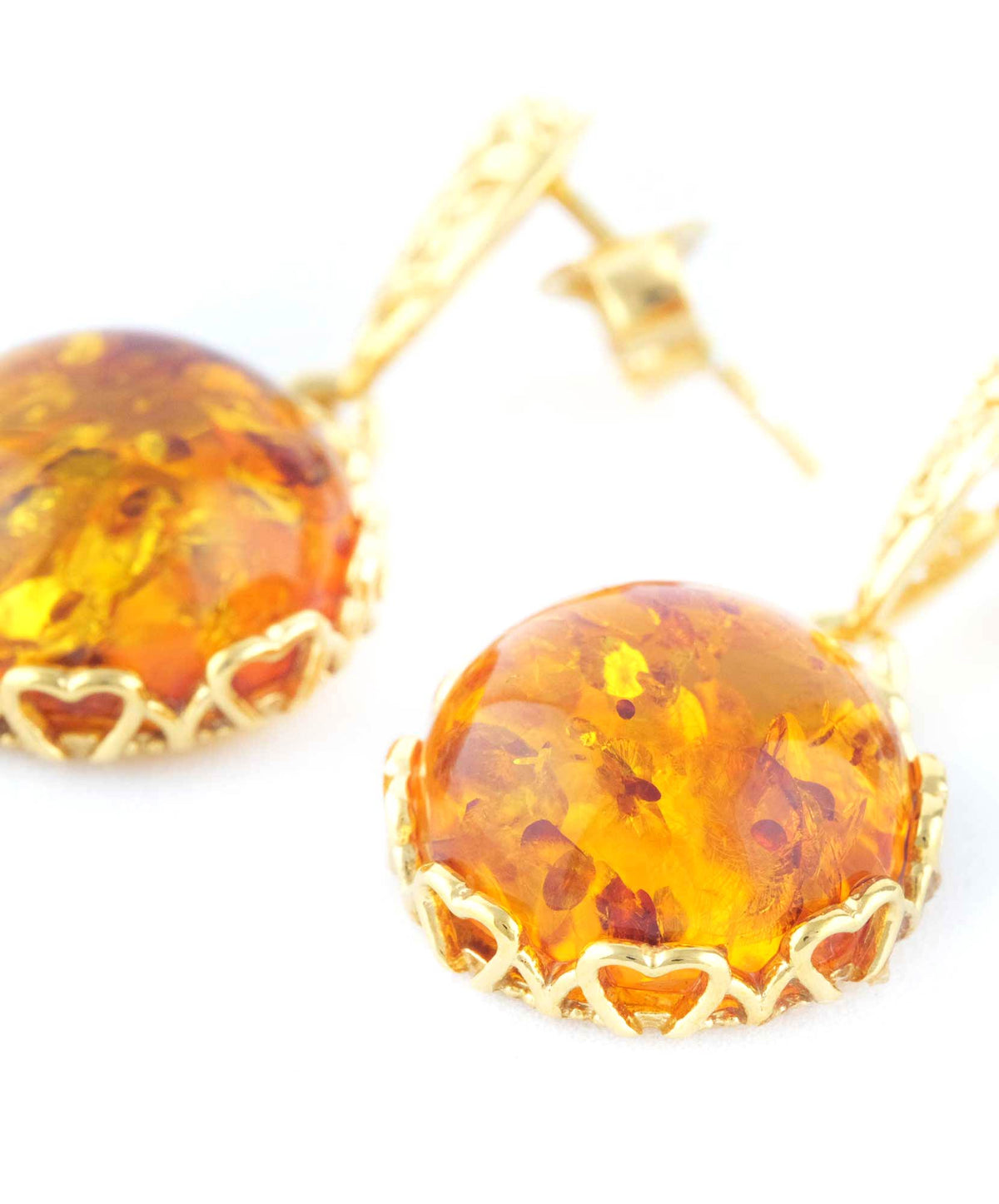 Amber Drop Earrings with Gold Floral Accent