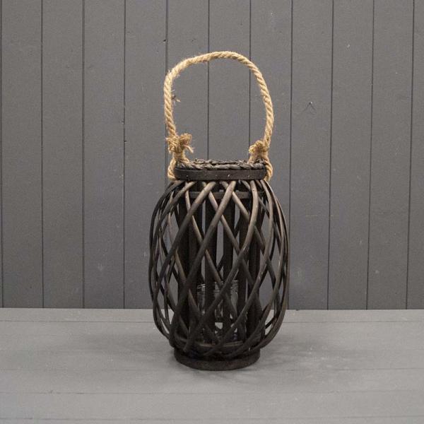 33cm Black Wicker Lantern