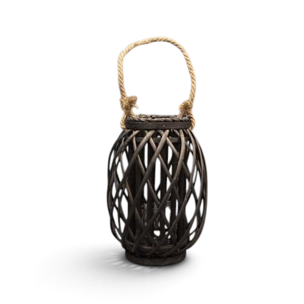 33cm Black Wicker Lantern – Maison Oie