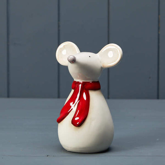 Ceramic Christmas Mouse with Red Scarf