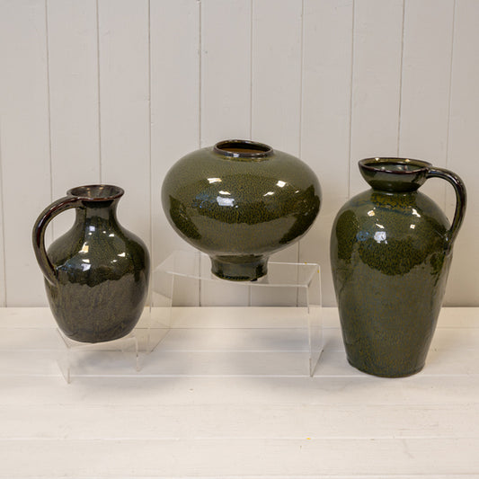 Green Ceramic Tall Vase with Handle