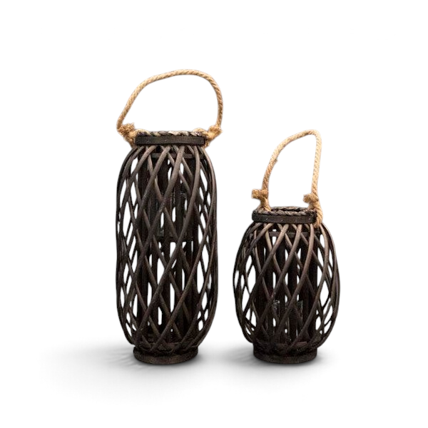 33cm Black Wicker Lantern – Maison Oie