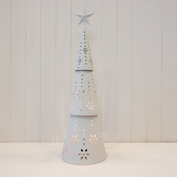 Off-White Metal Cutout LED Christmas Tree – 70cm
