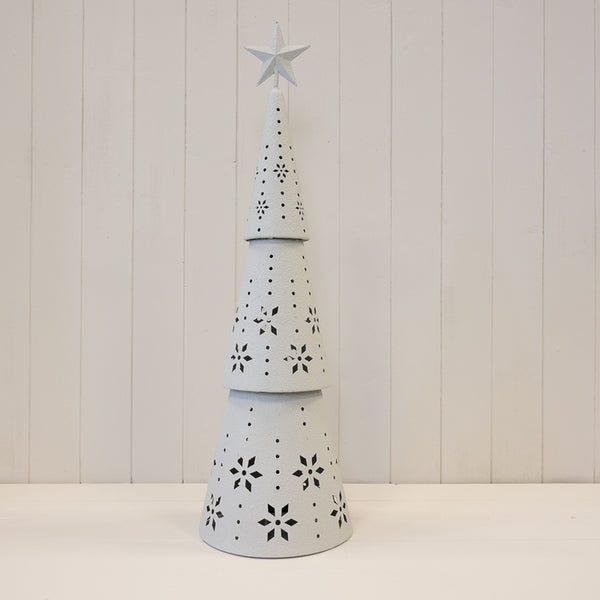 Off-White Metal Cutout LED Christmas Tree – 70cm