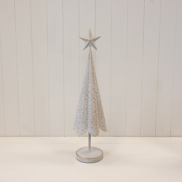 Off White Metal Christmas Tree with Brushed Gold Stars – Medium