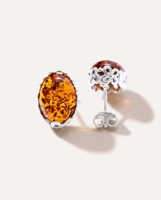 Floral Frame Amber Stud Earrings